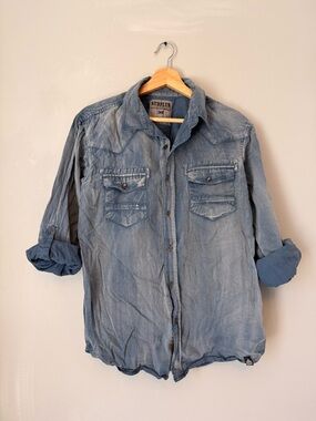 Surplus Washed Denim Casual Button-Down Shirt - Light Blue